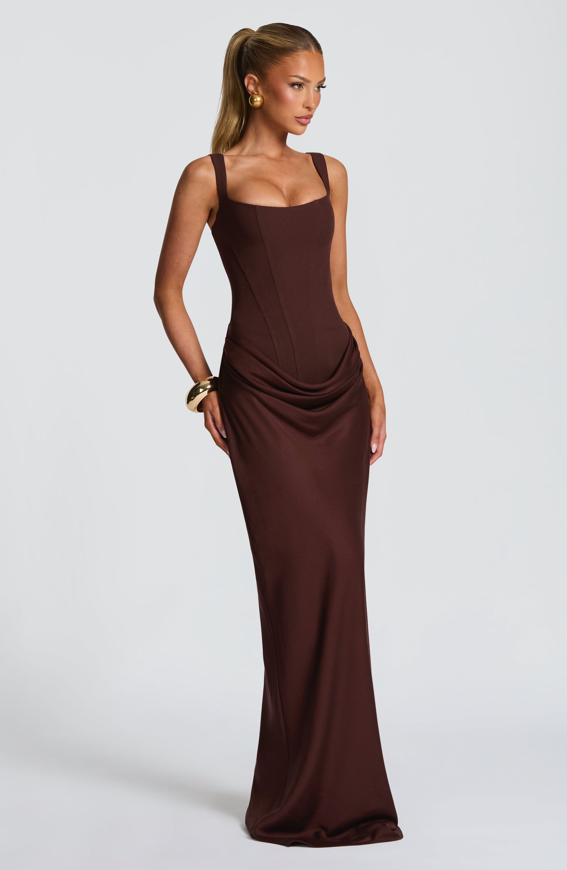 Cornelia Maxi Dress - Plum Brown Dress Fardora Premium Exclusive Design