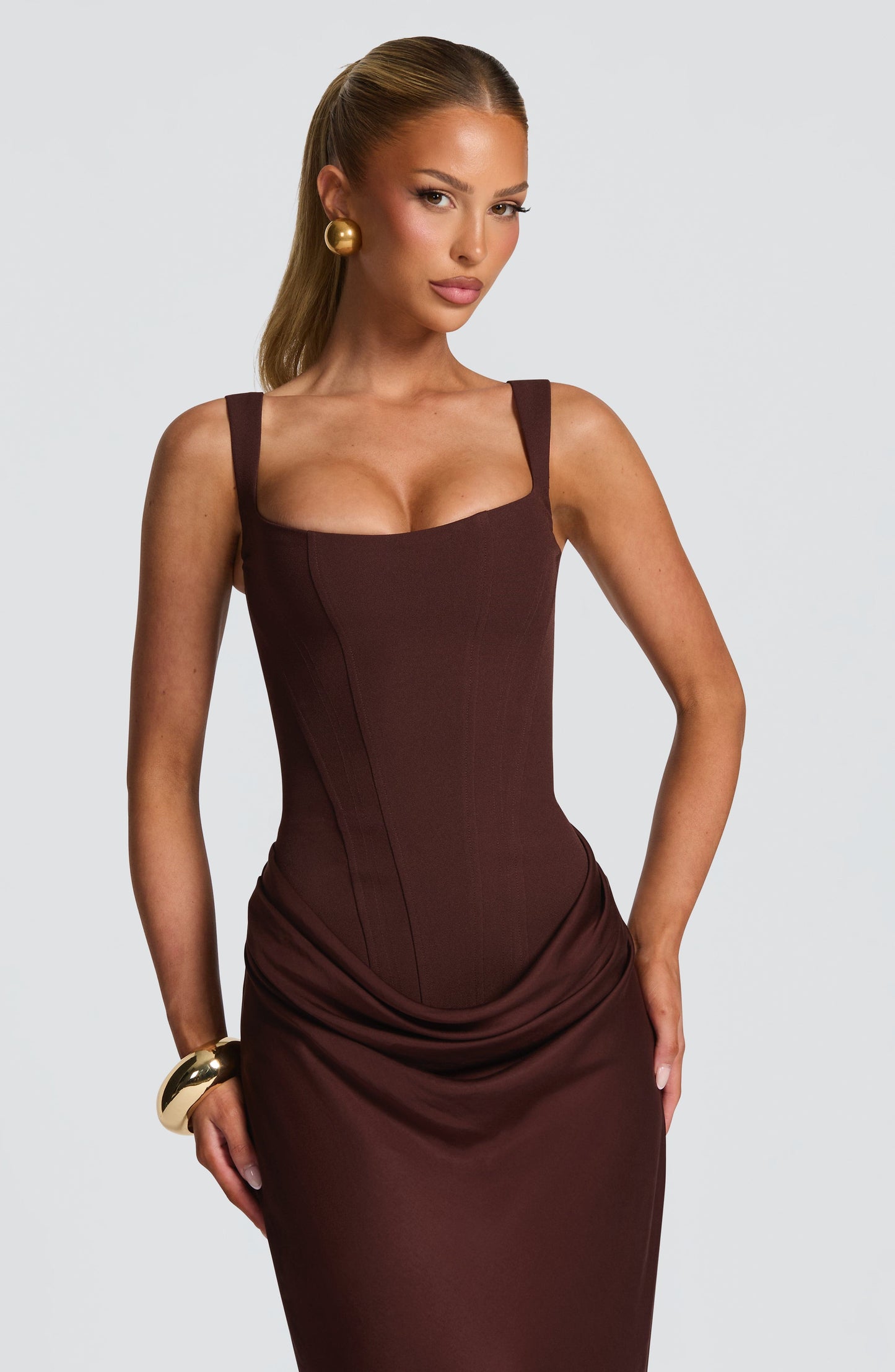 Cornelia Maxi Dress - Plum Brown Dress Fardora Premium Exclusive Design