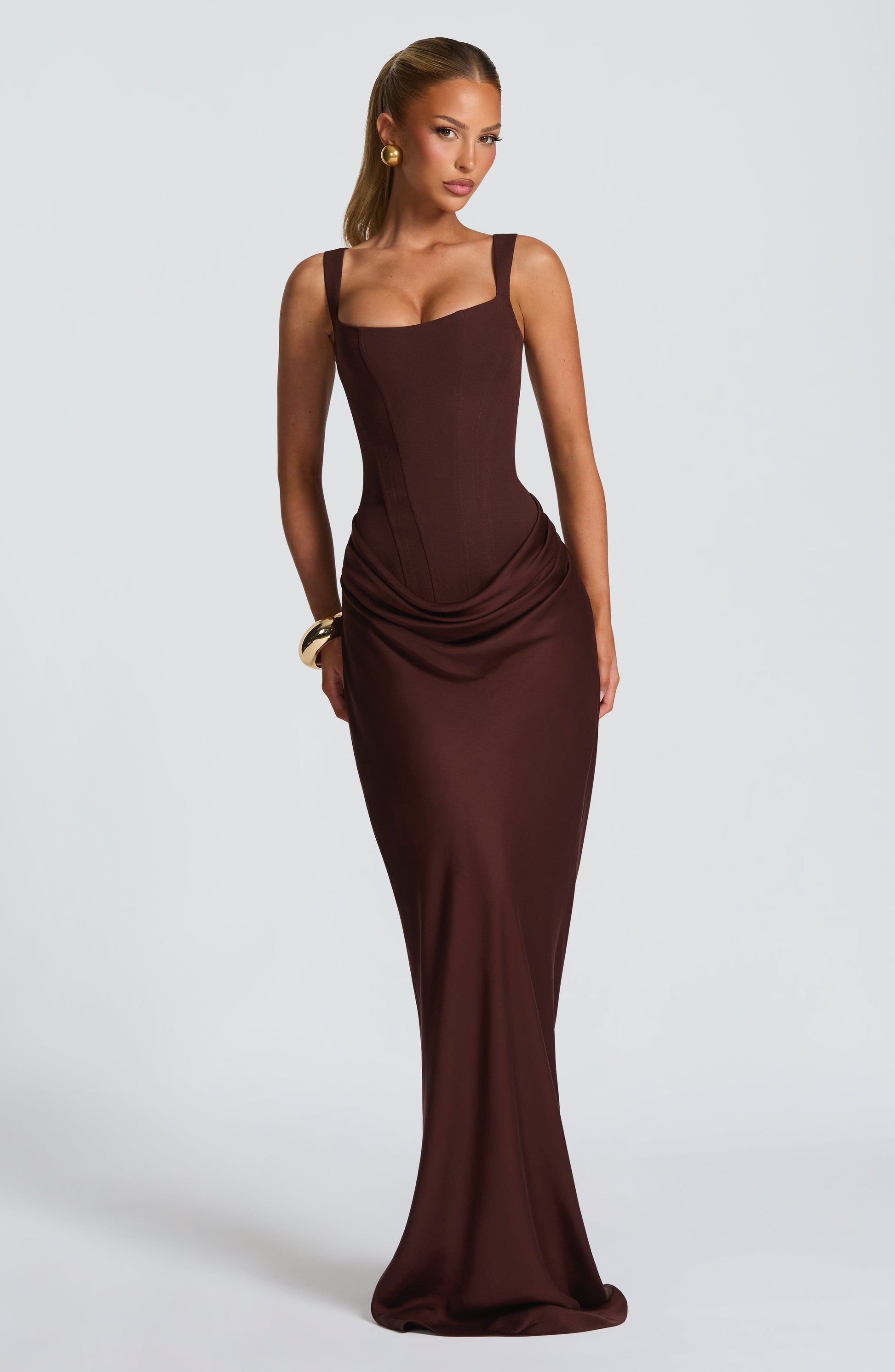 Cornelia Maxi Dress - Plum Brown Dress Fardora Premium Exclusive Design