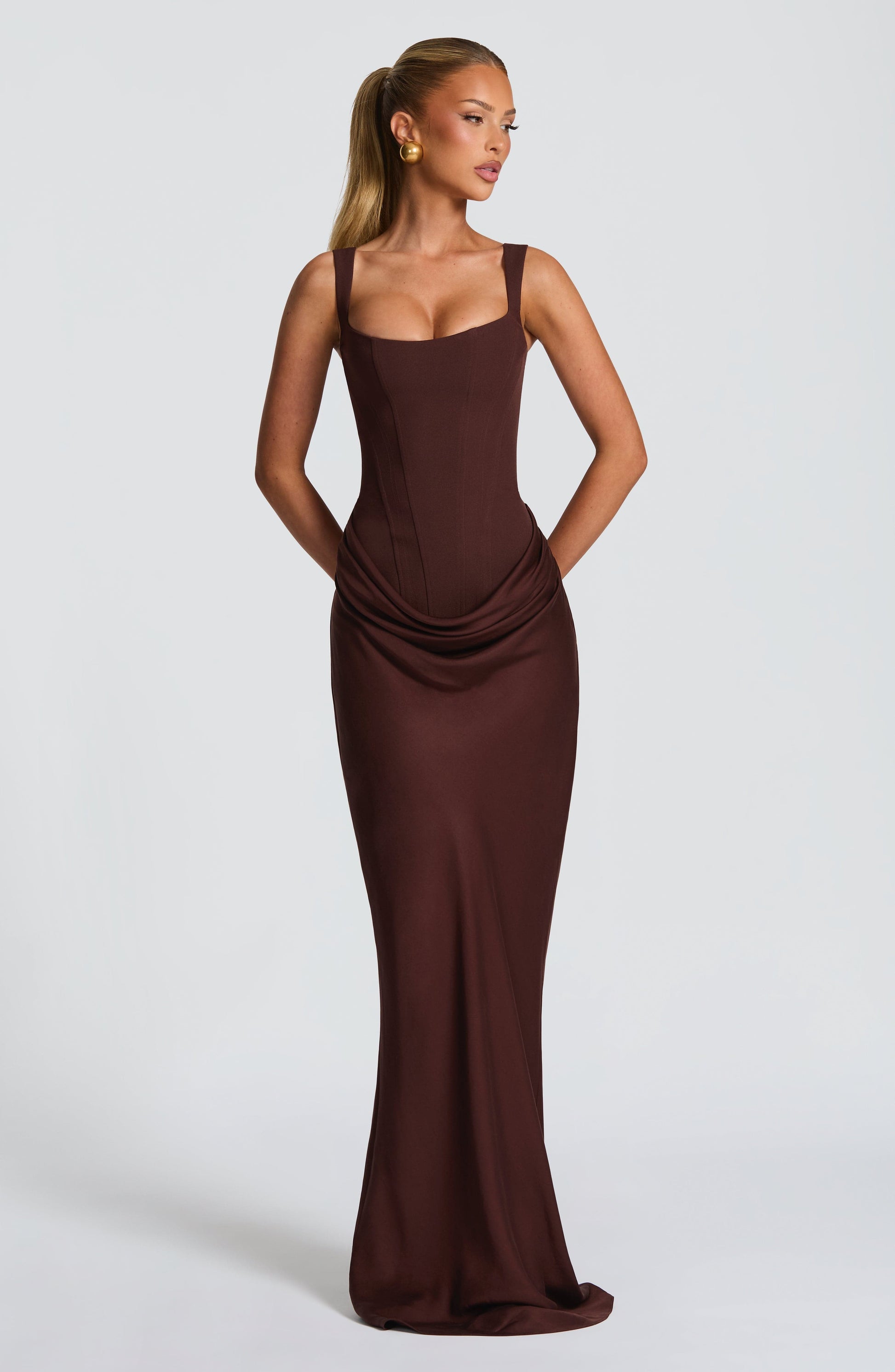 Cornelia Maxi Dress - Plum Brown Dress Fardora Premium Exclusive Design