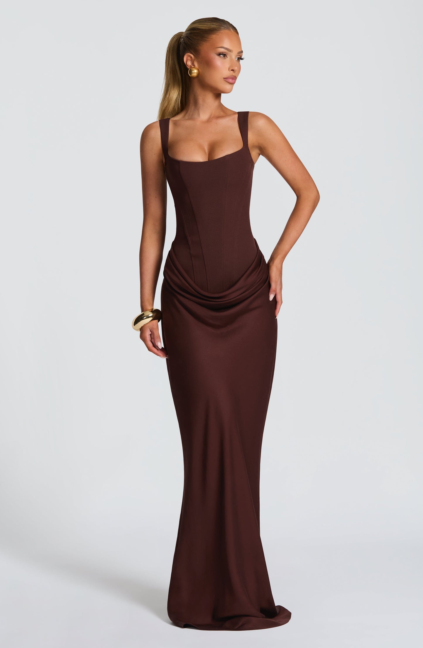 Cornelia Maxi Dress - Plum Brown Dress Fardora Premium Exclusive Design