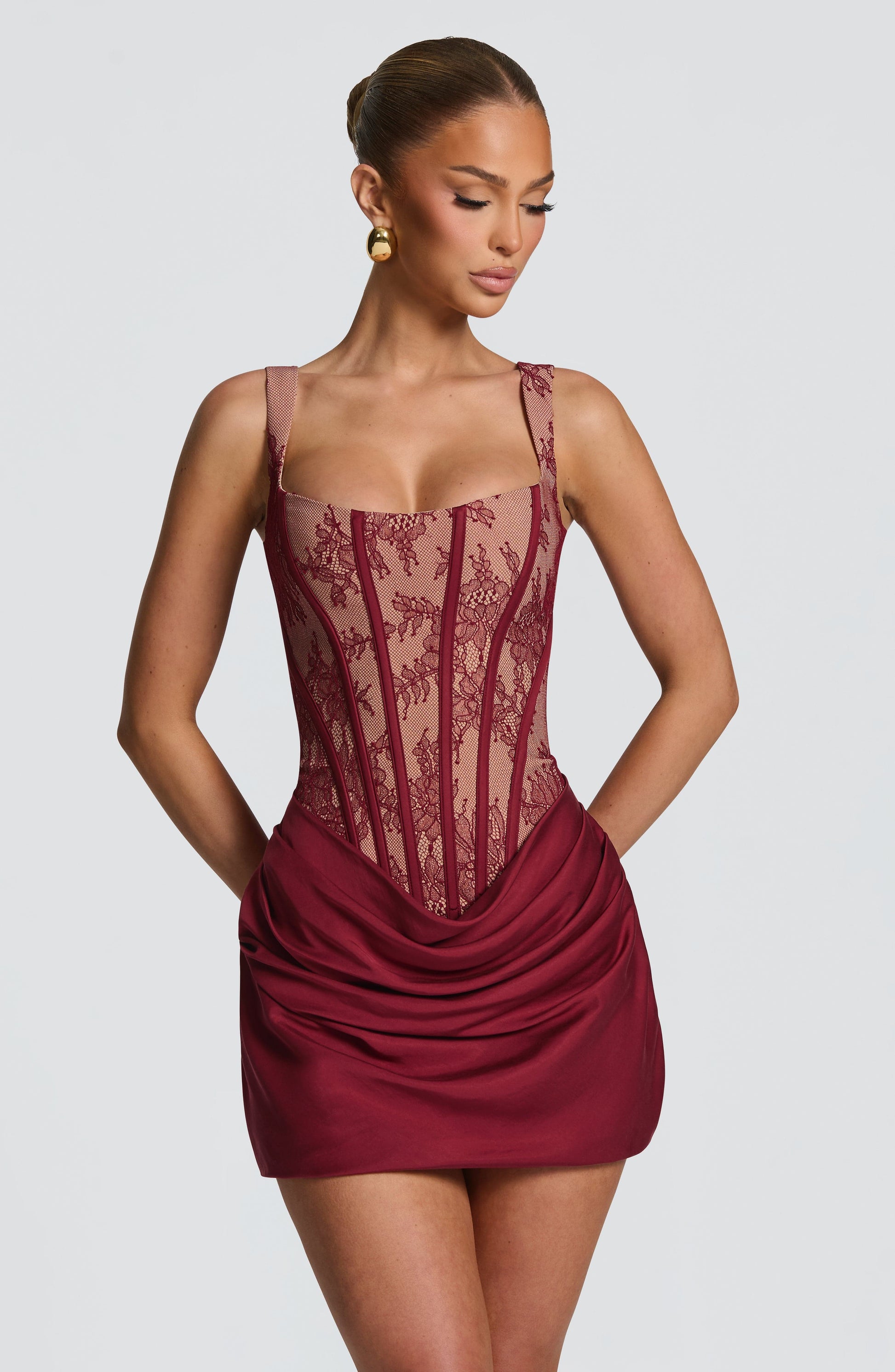 Cornelia Mini Dress - Burgundy Lace Dress Fardora Premium Exclusive Design