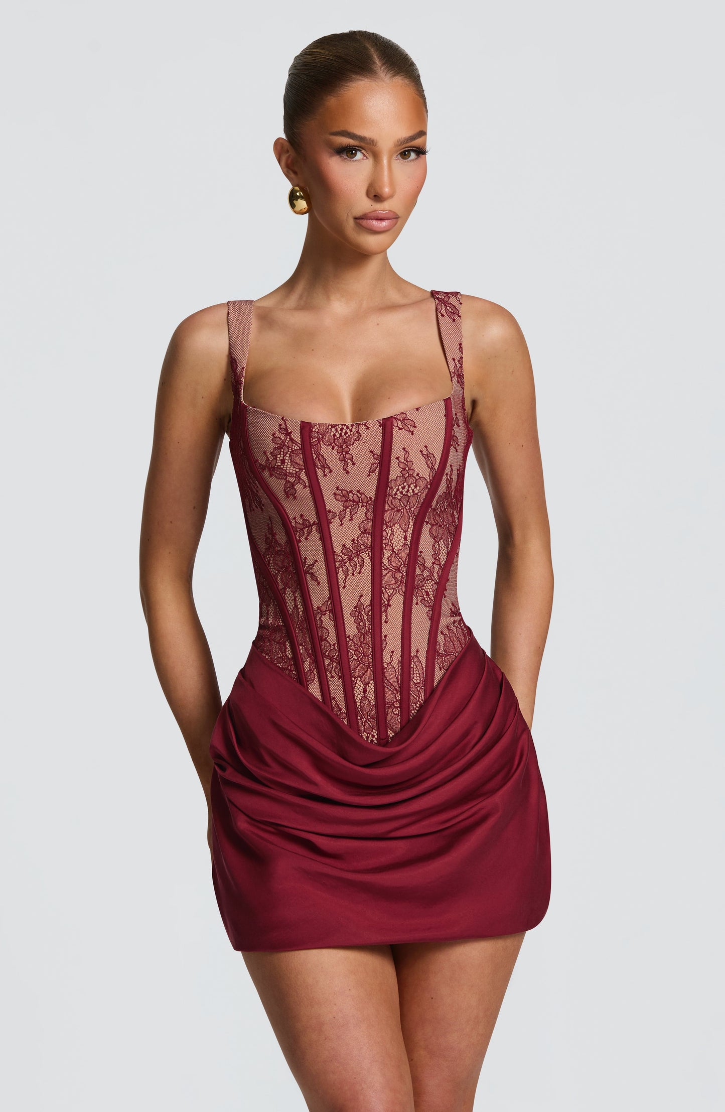 Cornelia Mini Dress - Burgundy Lace Dress Fardora Premium Exclusive Design