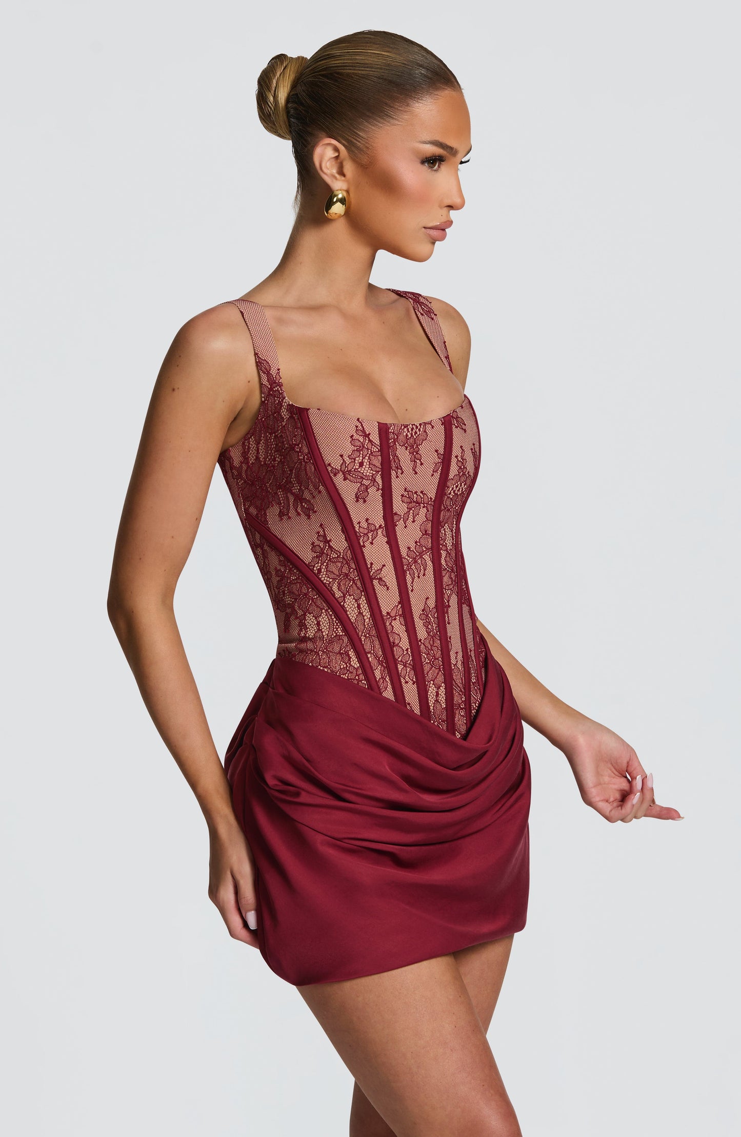Cornelia Mini Dress - Burgundy Lace Dress Fardora Premium Exclusive Design