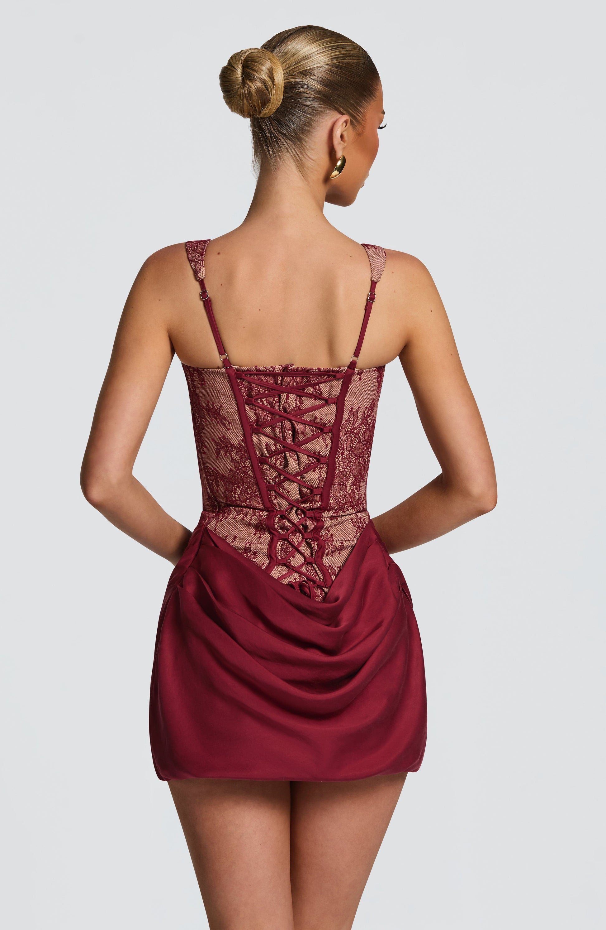 Cornelia Mini Dress - Burgundy Lace Dress Fardora Premium Exclusive Design