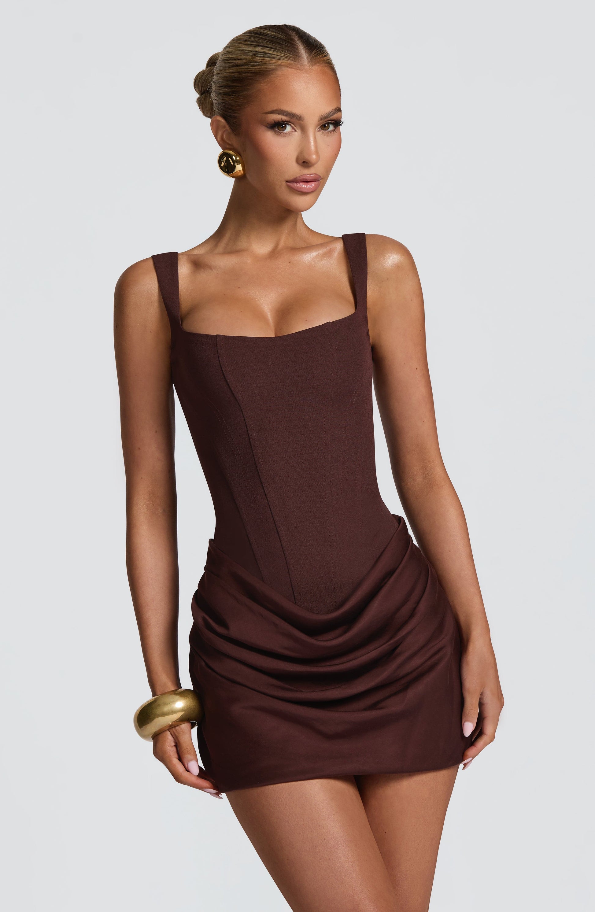 Cornelia Mini Dress - Plum Brown Dress Fardora Premium Exclusive Design