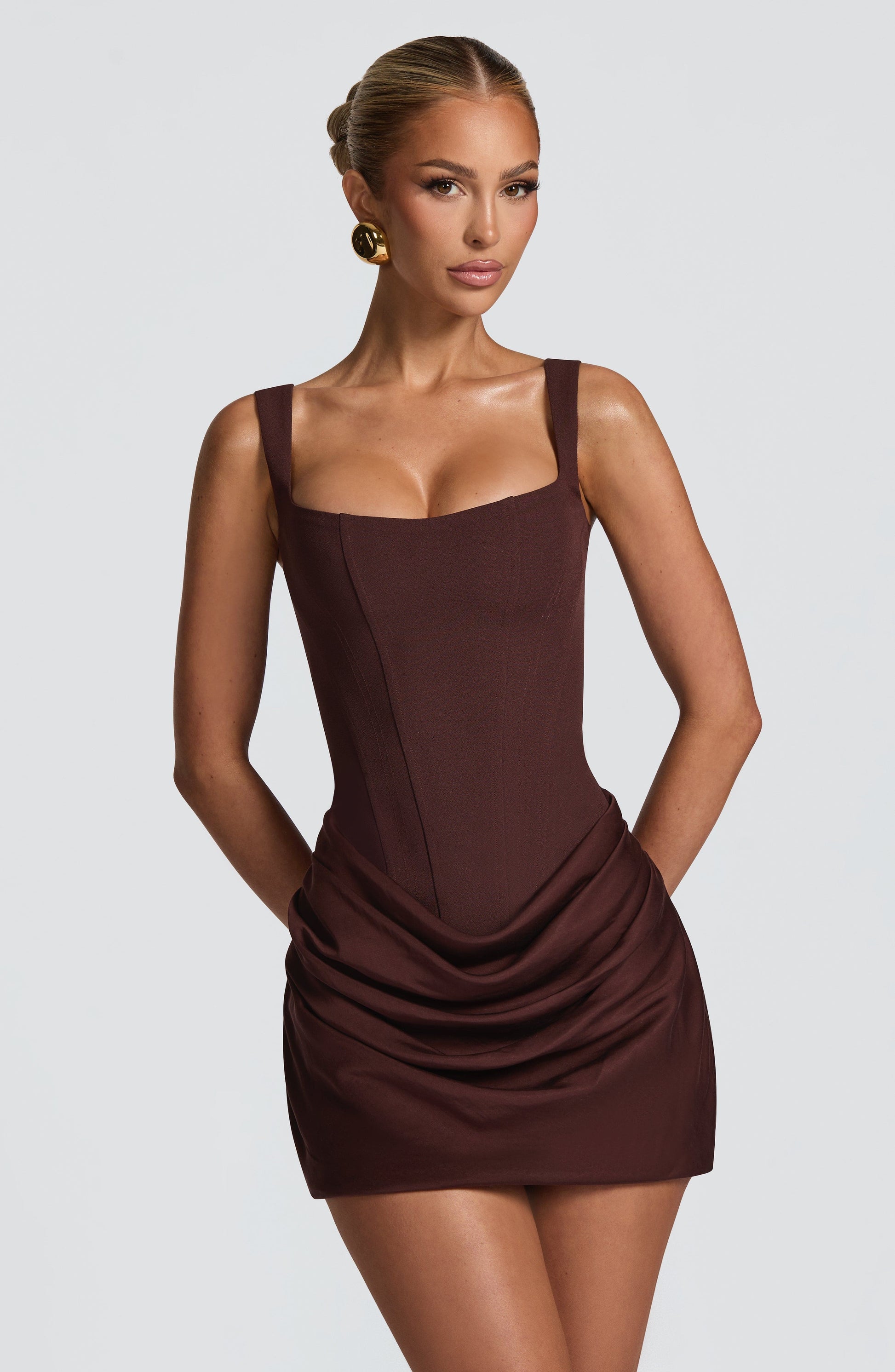 Cornelia Mini Dress - Plum Brown Dress Fardora Premium Exclusive Design