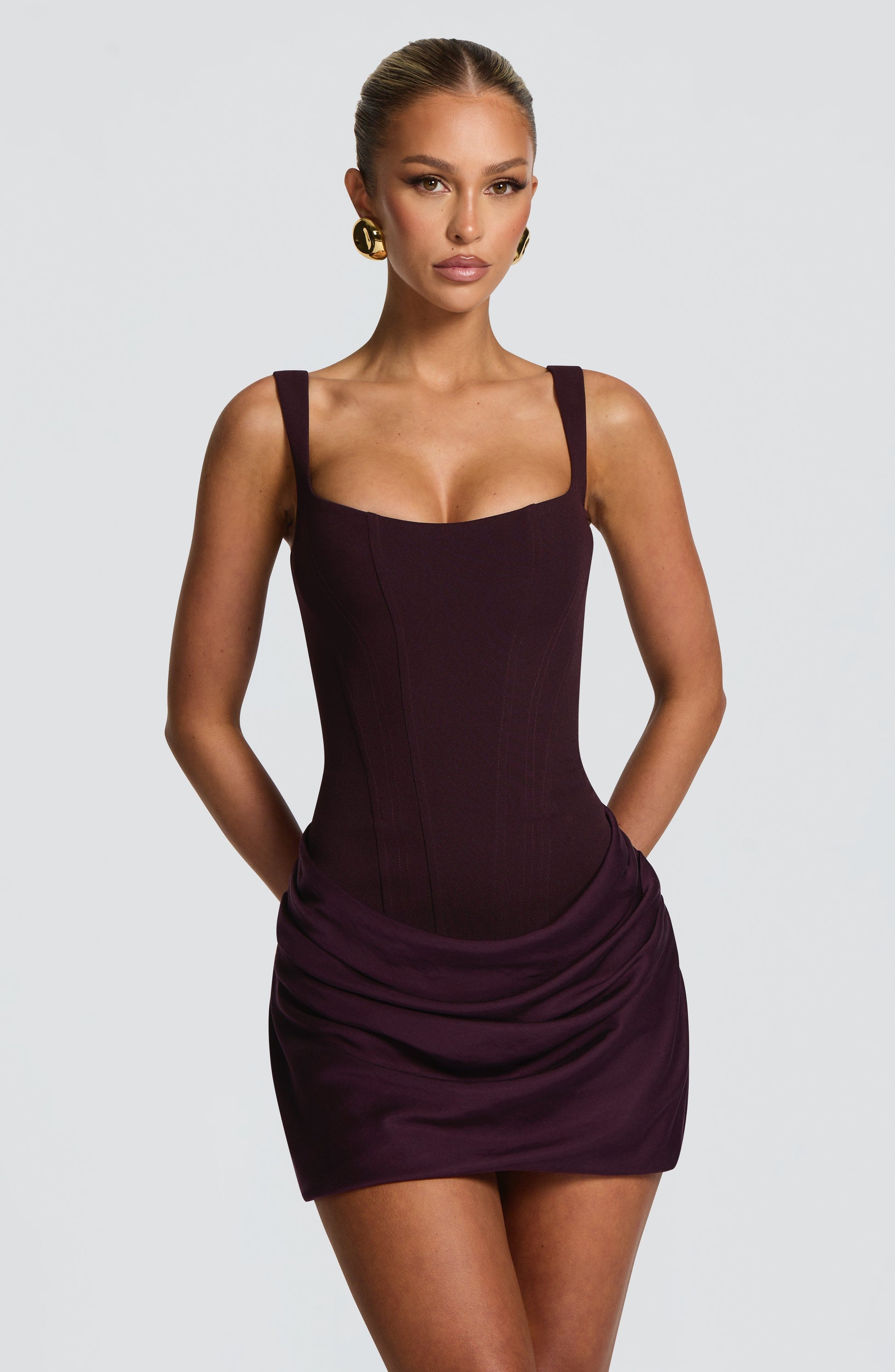 Cornelia Mini Dress - Plum Dress Fardora Premium Exclusive Design