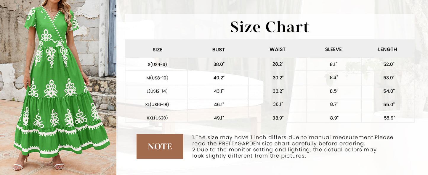 Womens Casual V Neck Boho Maxi Dress Flowy Aline Bell Sleeve Tiered Floral Dresses with Pocket