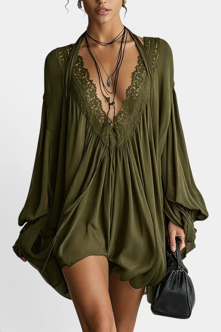 BOHO LACE-TRIM SWING MINI DRESS