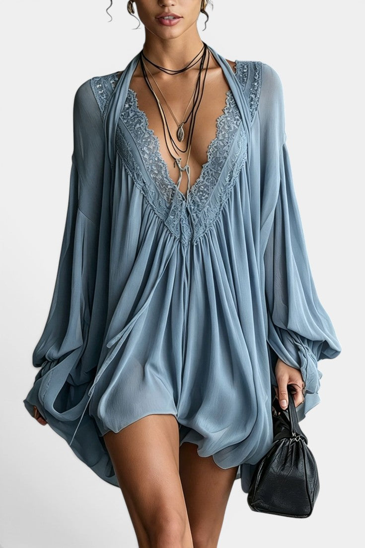 BOHO LACE-TRIM SWING MINI DRESS