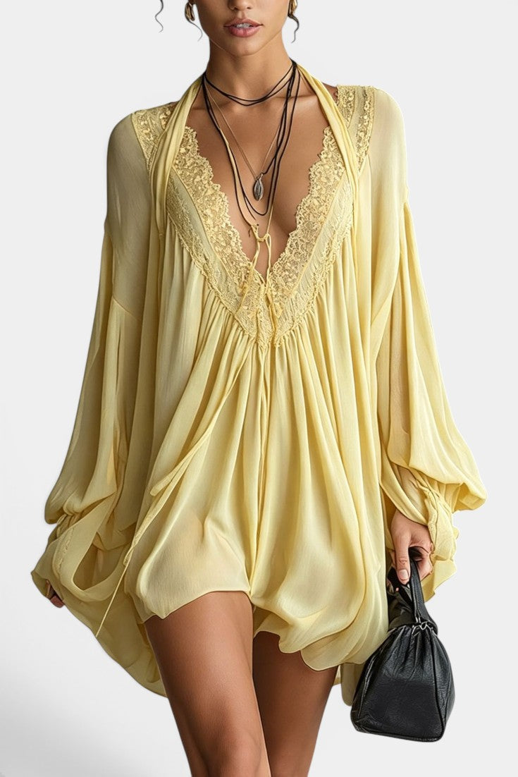 BOHO LACE-TRIM SWING MINI DRESS