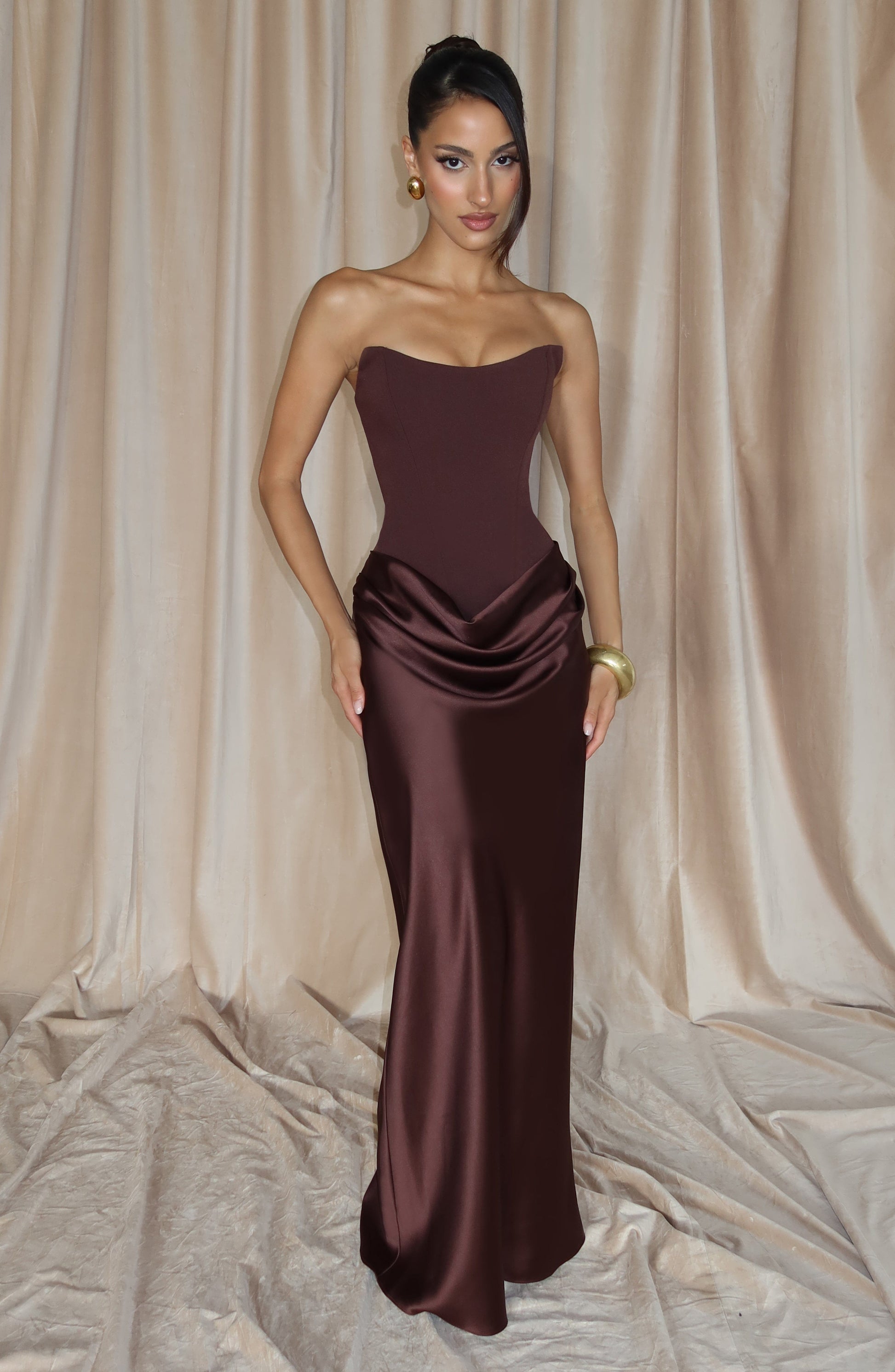 Maggie Maxi Dress - Plum Brown Dress Fardora Premium Exclusive Design