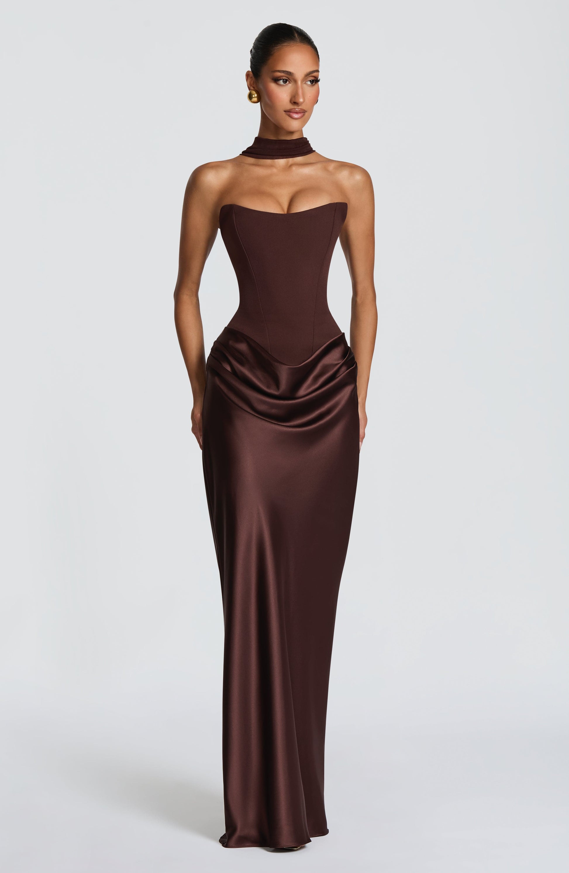 Maggie Maxi Dress - Plum Brown Dress XS Fardora Premium Exclusive Design