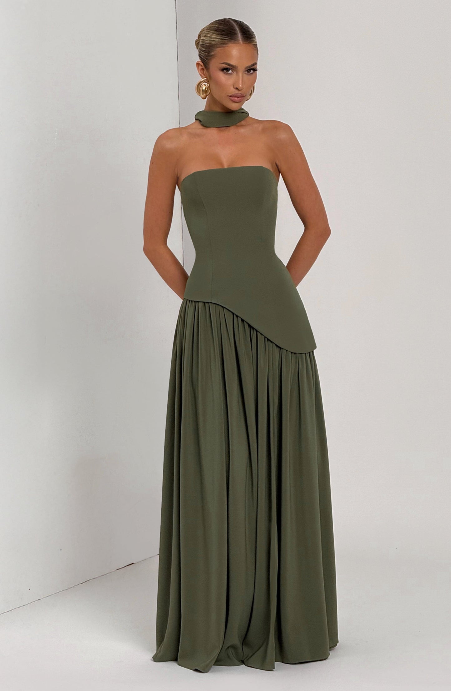 Maliyah Maxi Dress - Khaki Dress Fardora Premium Exclusive Design