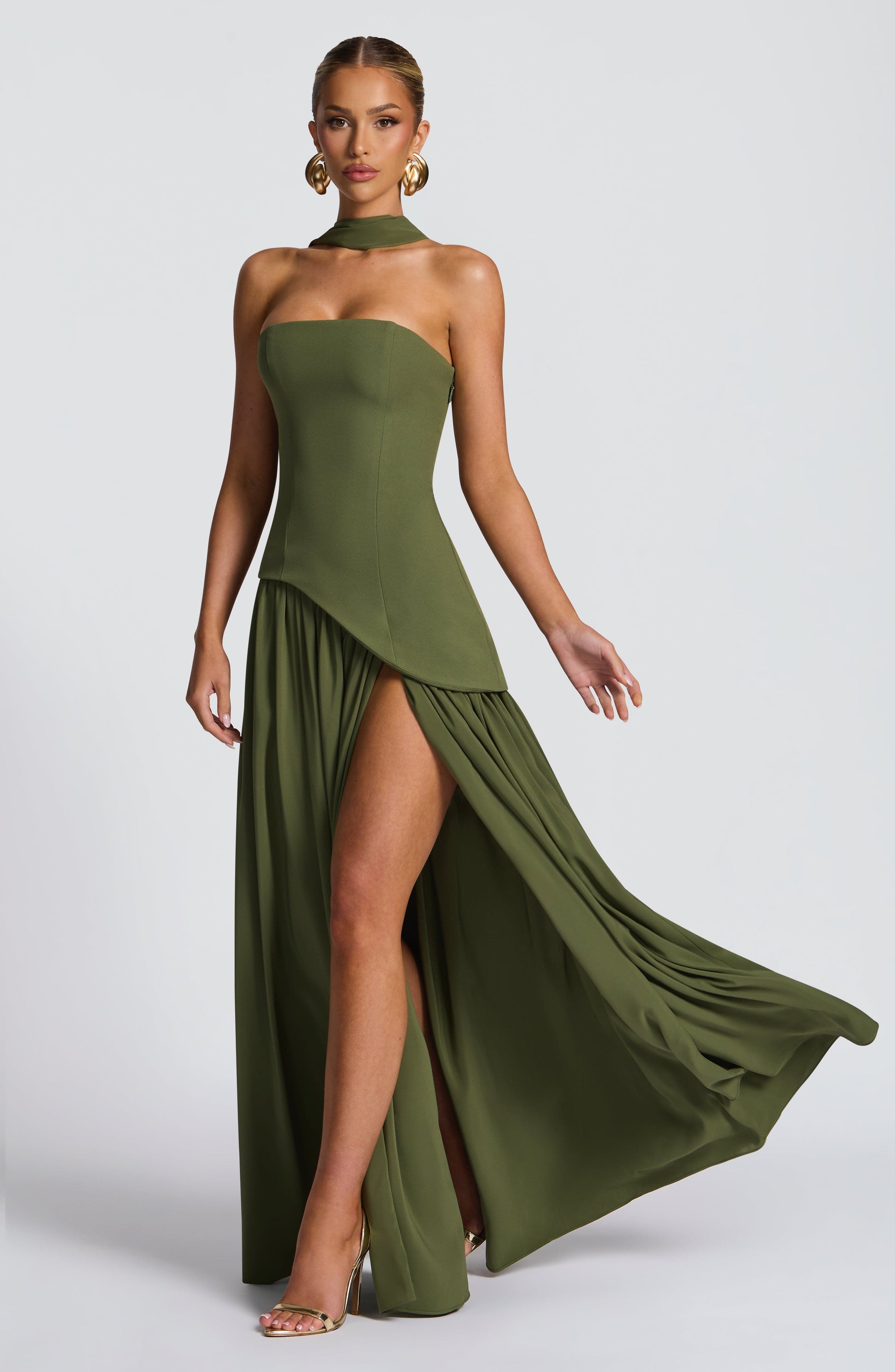 Maliyah Maxi Dress - Khaki Dress Fardora Premium Exclusive Design