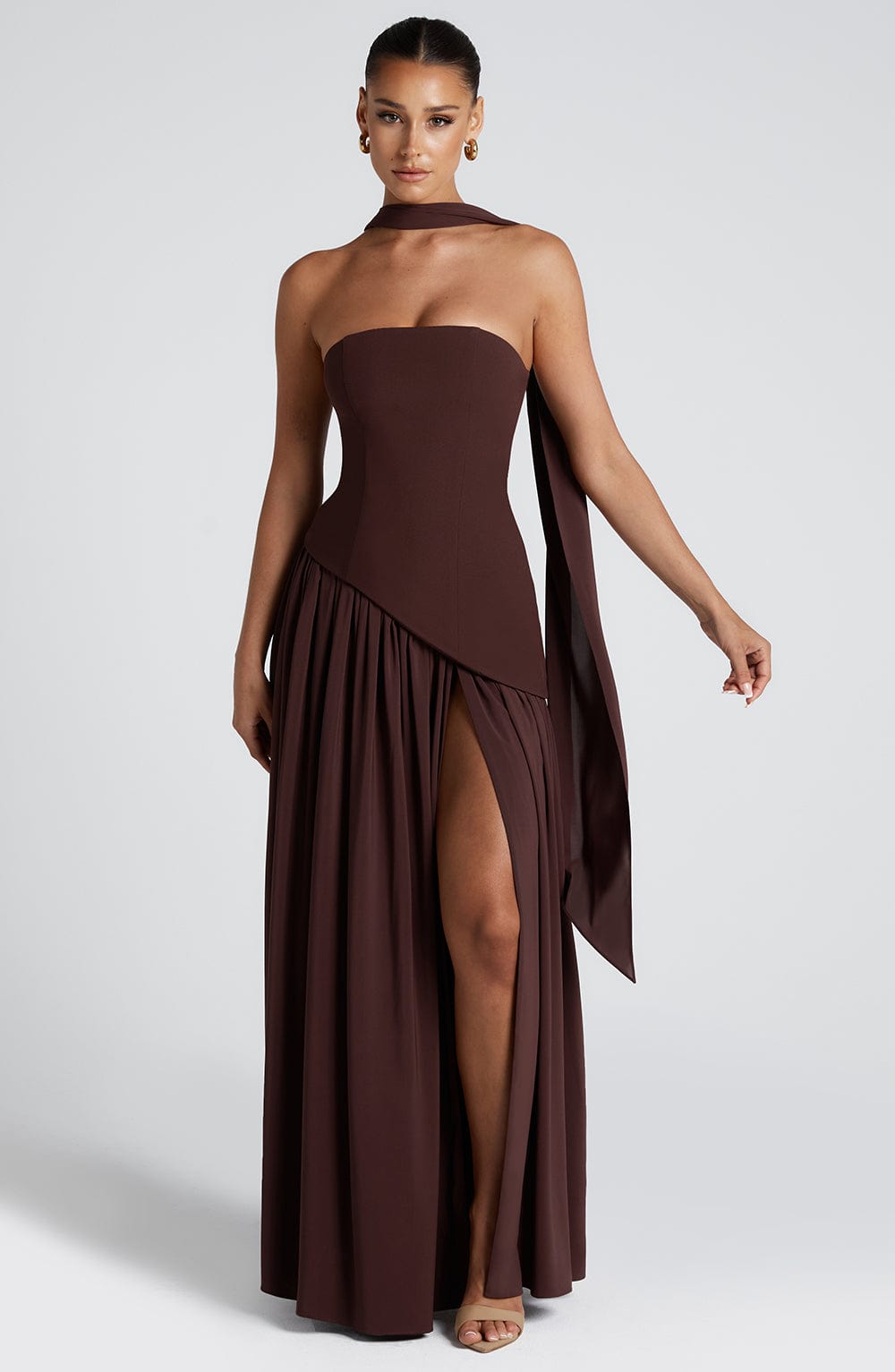 Maliyah Maxi Dress - Plum Brown Dress Fardora Premium Exclusive Design