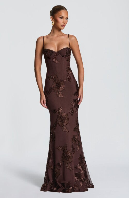 Nefertiti Maxi Dress - Plum Brown Dress Fardora Premium Exclusive Design