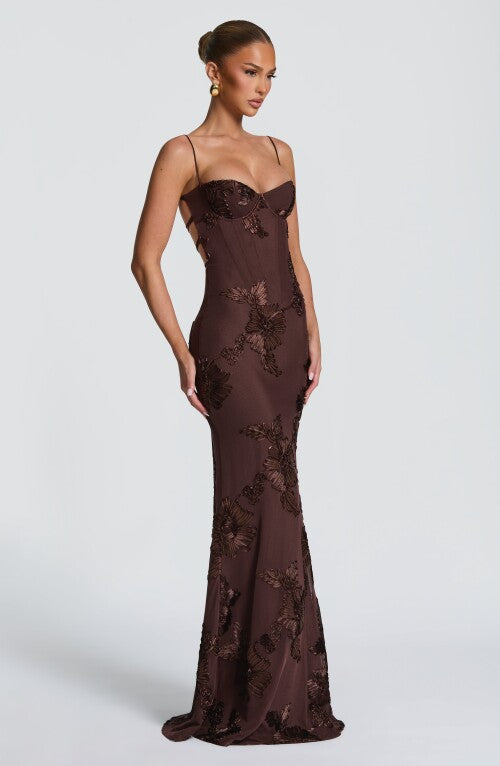 Nefertiti Maxi Dress - Plum Brown Dress Fardora Premium Exclusive Design