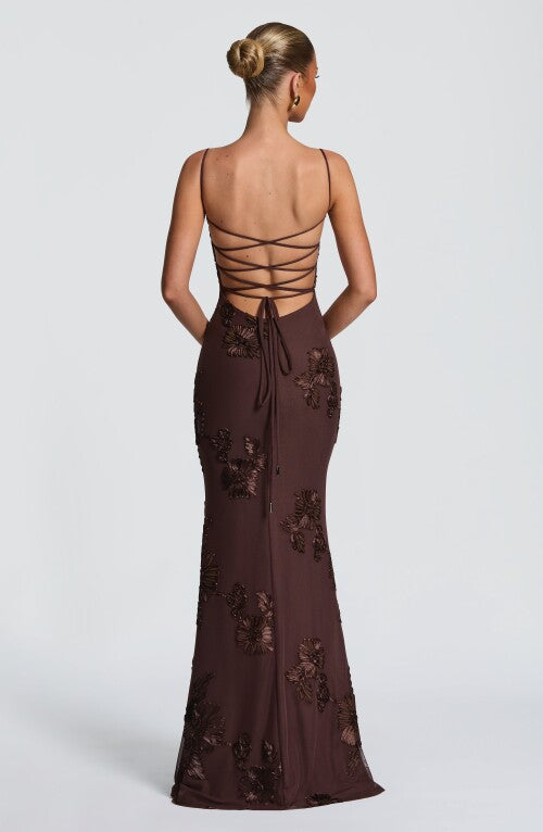 Nefertiti Maxi Dress - Plum Brown Dress Fardora Premium Exclusive Design