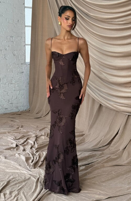 Nefertiti Maxi Dress - Plum Brown Dress Fardora Premium Exclusive Design
