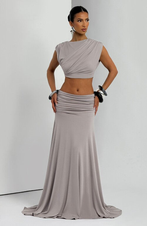 Paige Maxi Skirt - Light Grey Skirt Fardora Premium Exclusive Design