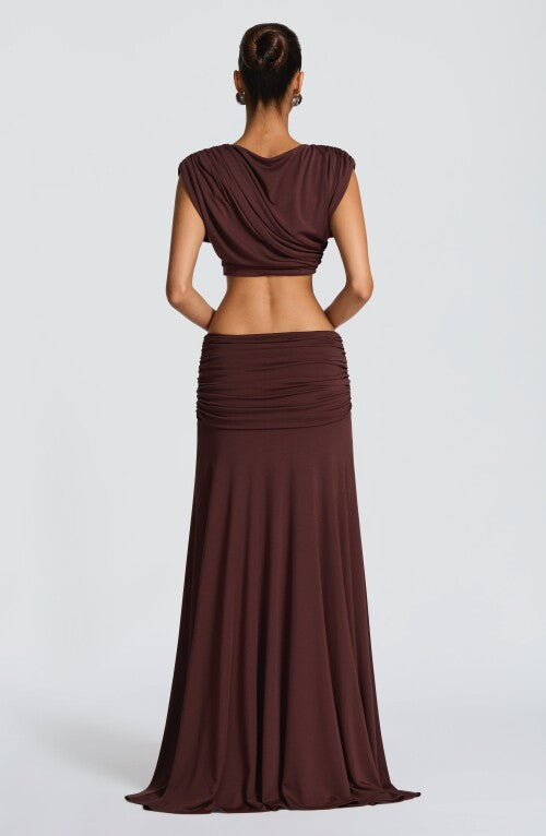 Paige Maxi Skirt - Plum Brown Skirt Fardora Premium Exclusive Design