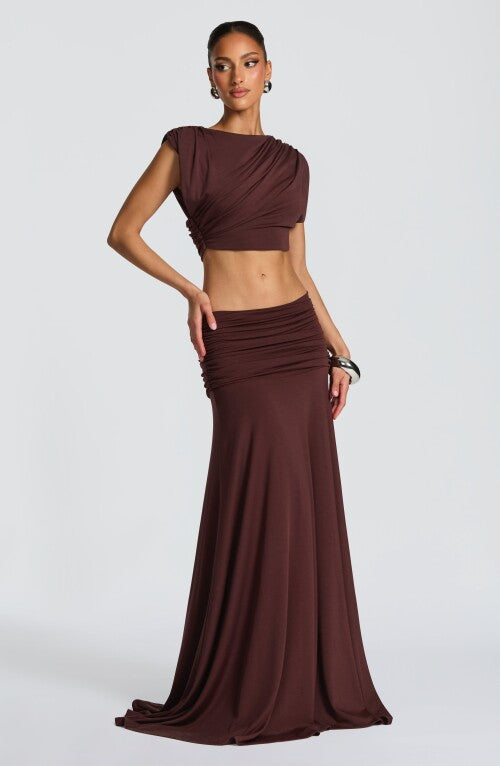 Paige Maxi Skirt - Plum Brown Skirt Fardora Premium Exclusive Design
