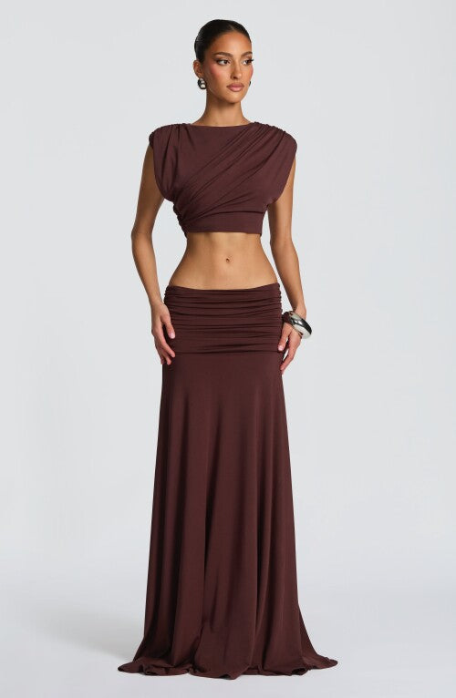 Paige Maxi Skirt - Plum Brown Skirt Fardora Premium Exclusive Design