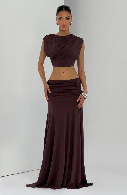 Paige Maxi Skirt - Plum Brown Skirt Fardora Premium Exclusive Design
